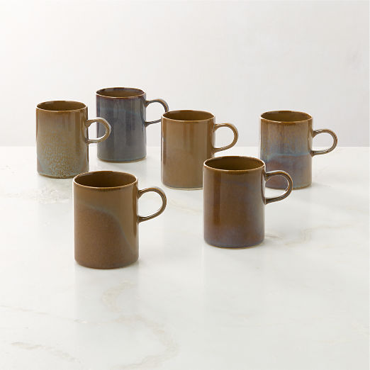 Prado Tan Coffee Mugs with Reactive Glaze 12oz Set of 6
