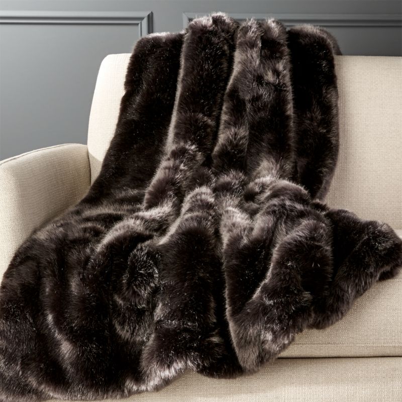 Premium Dark Grey Faux Fur Throw Blanket + Reviews | CB2