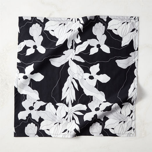 Priam Black Organic Cotton Floral Napkin