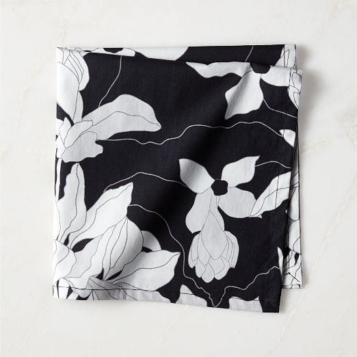 Priam Black Organic Cotton Floral Napkin