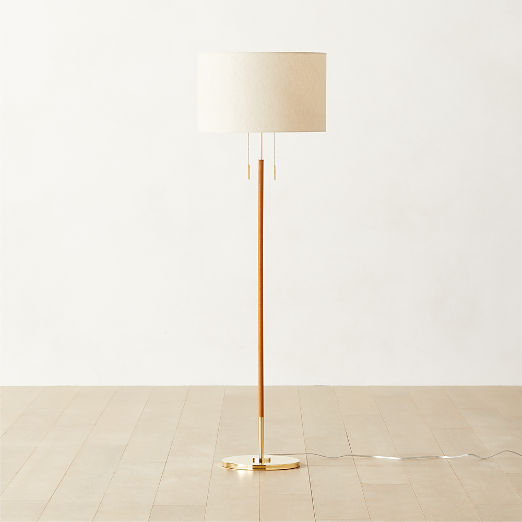 Prix Leather and Polished Brass Floor Lamp