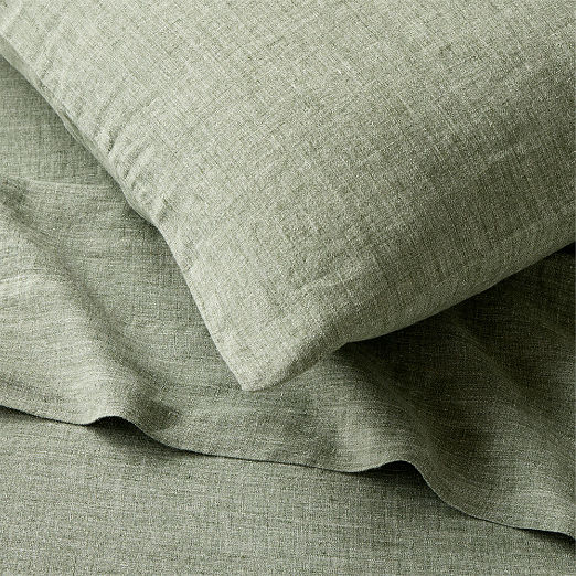 Premier Sage Green EUROPEAN FLAX™-Certified Heathered Linen Pillowcases Set of 2