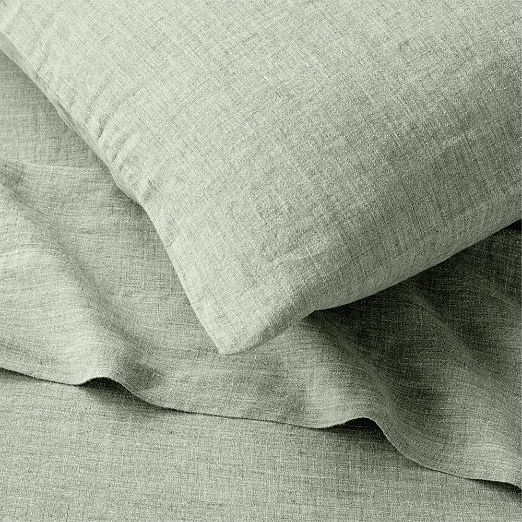Premier Sage Green EUROPEAN FLAX™-Certified Heathered Linen King Pillowcases Set of 2