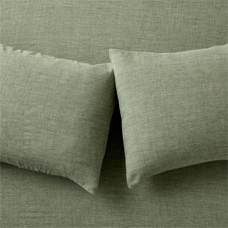 Viewing product image Premier Sage Green EUROPEAN FLAX™-Certified Heathered Linen Standard Pillowcases Set of 2 - image 1 of 2
