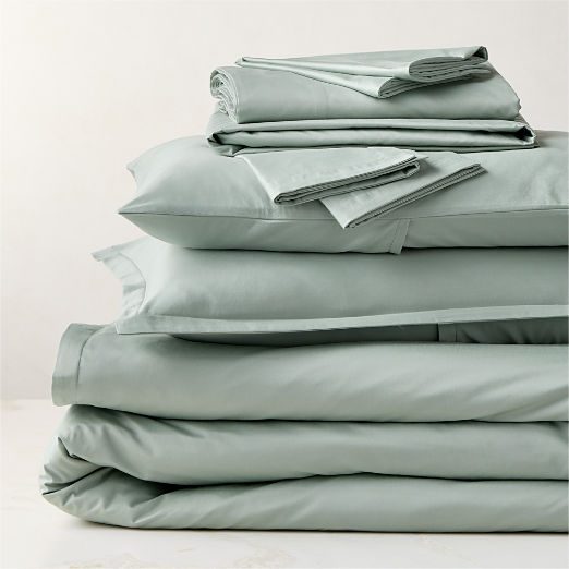Premier Pale Teal Organic Cotton Sateen 600 Thread Count Queen Bedding Set