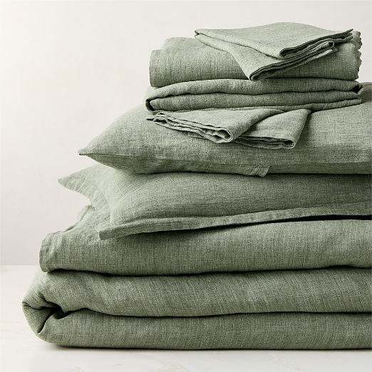 Premier Sage Green EUROPEAN FLAX™-Certified Heathered Linen Bedding Set
