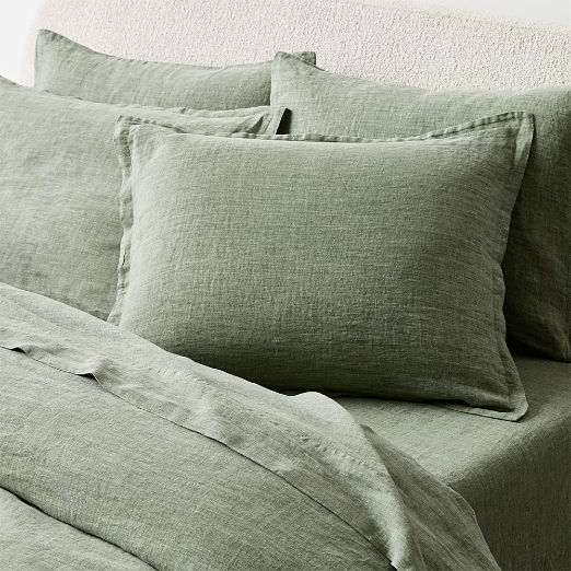 Premier Sage Green EUROPEAN FLAX™-Certified Heathered Linen Standard Pillow Shams Set of 2