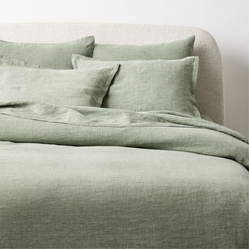 Viewing product image Premier Sage Green EUROPEAN FLAX™-Certified Heathered Linen Full/Queen Duvet Cover - image 1 of 4