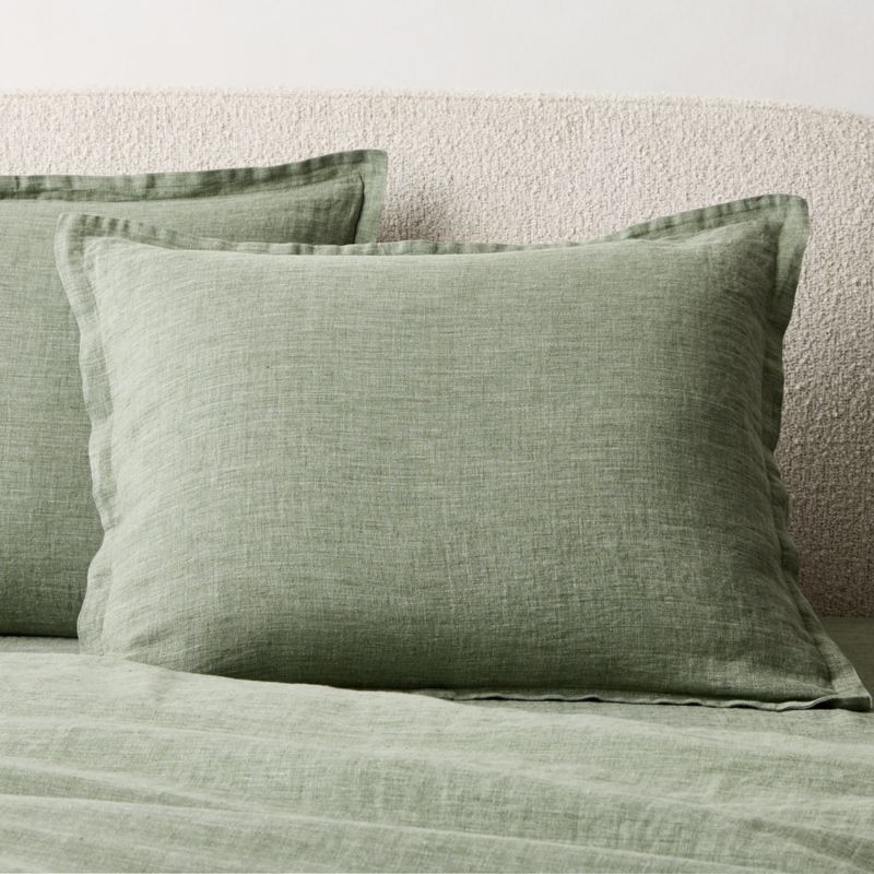 Viewing product image Premier Sage Green EUROPEAN FLAX™-Certified Heathered Linen Standard Pillow Shams Set of 2 - image 1 of 6