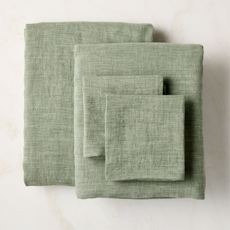 Premier Sage Green EUROPEAN FLAX™-Certified Heathered Linen Queen Sheet Set