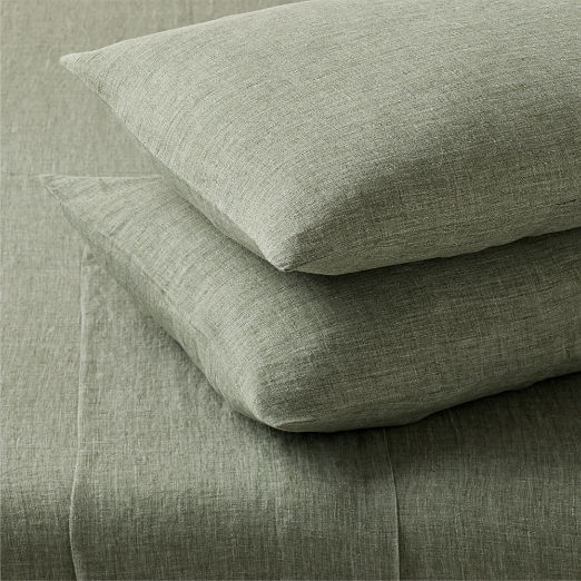 Premier Sage Green EUROPEAN FLAX™-Certified Heathered Linen Queen Sheet Set