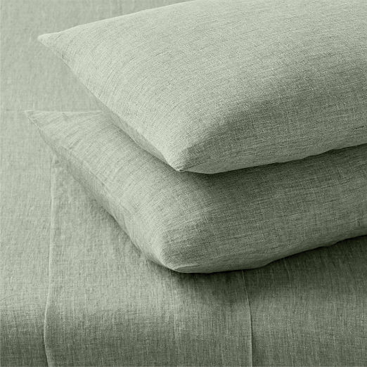 Premier Sage Green European Heathered Linen Sheet Set