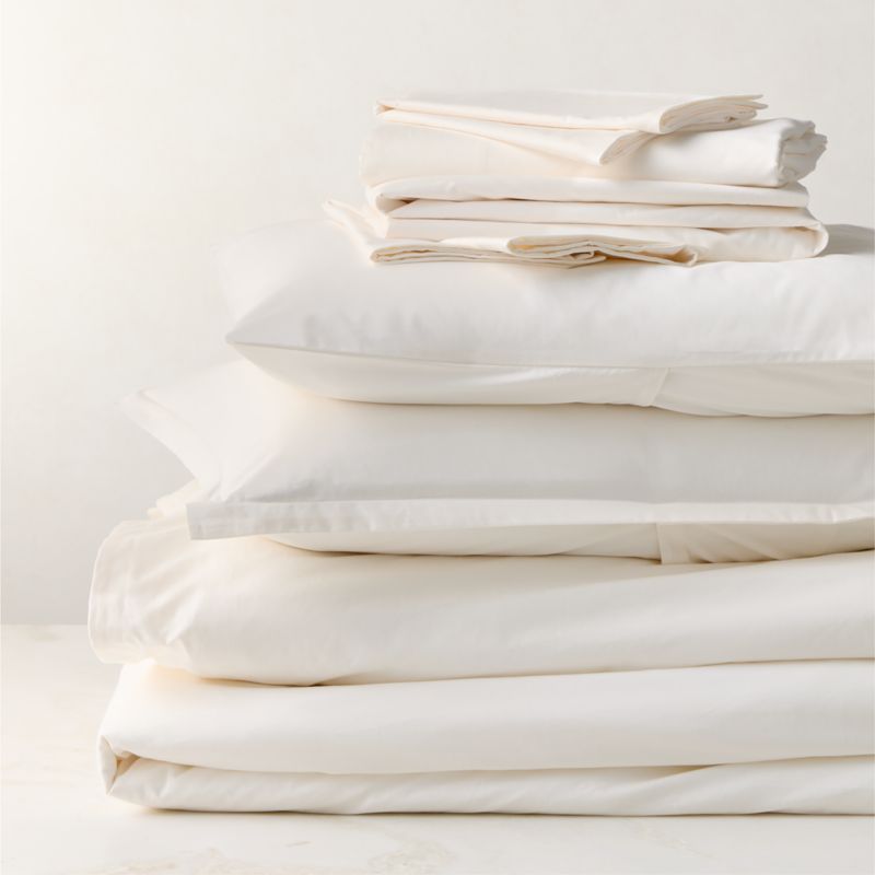 View Premier Warm White Organic Cotton Percale 500 Thread Count King Bedding Set details