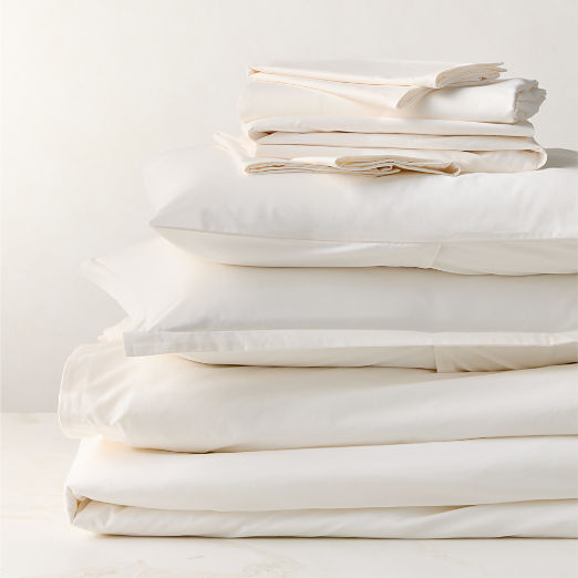 Premier Warm White Organic Cotton Percale 500 Thread Count Queen Bedding Set