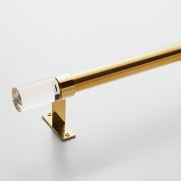 Porter Single Polished Brass Curtain Rod with Acrylic Finial 28-48x1.25