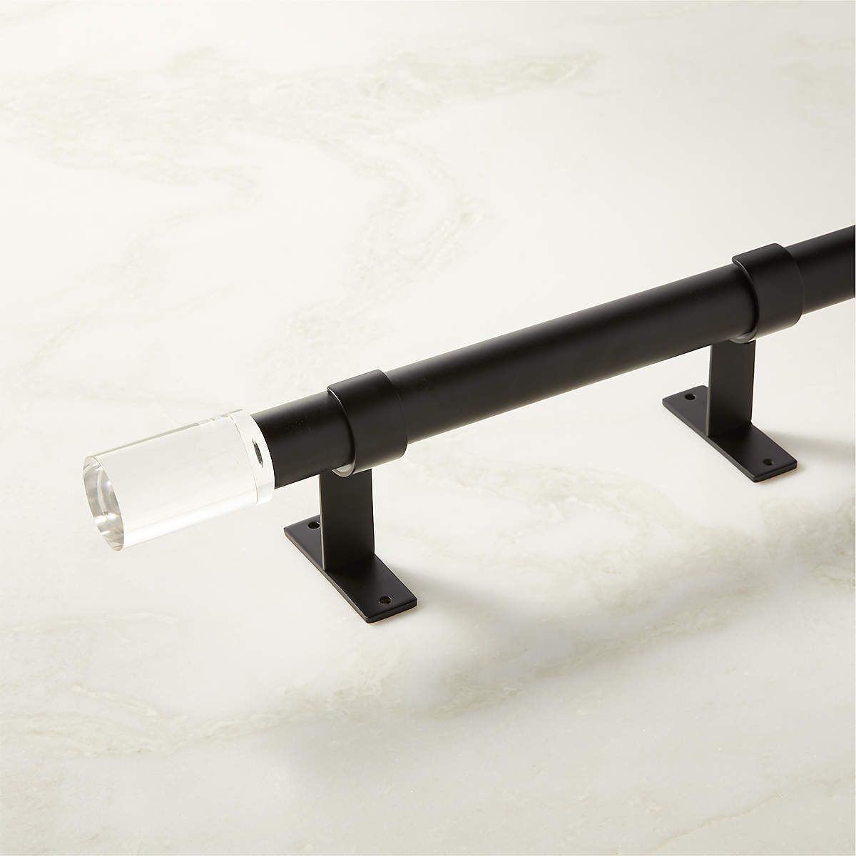 Porter Single Matte Black Curtain Rod with Acrylic Finial 28"48"x1.25