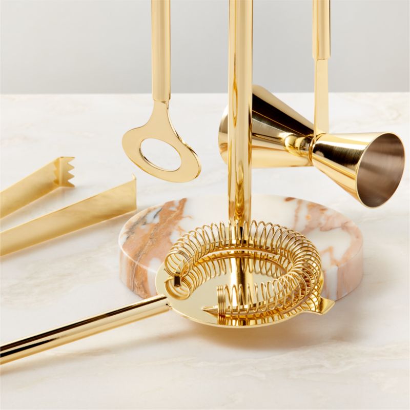 Purcell 5-Piece Champagne Gold and Marble Bar Tools Set - image 2 of 4