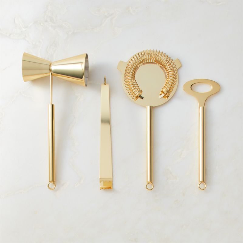 Purcell 5-Piece Champagne Gold and Marble Bar Tools Set - image 1 of 4