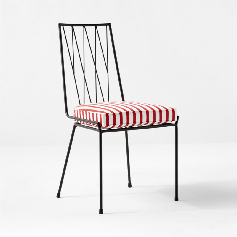 Pavilion Black Armless Outdoor Patio Dining Chair with Striped Sunbrella Cushion Model 6150 by Paul McCobb - image 4 of 8