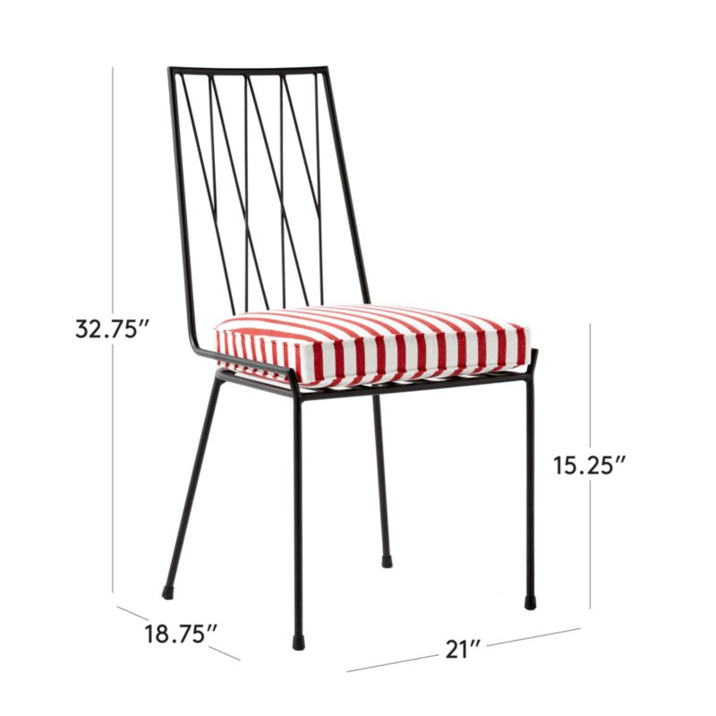 View Pavilion Black Armless Outdoor Patio Dining Chair with Striped Sunbrella Cushion Model 6150 by Paul McCobb - image 3 of 8