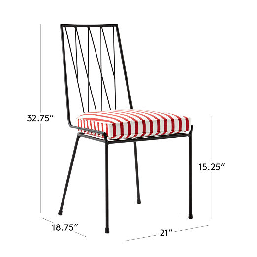 Pavilion Black Armless Outdoor Patio Dining Chair with Striped Sunbrella Cushion Model 6150 by Paul McCobb