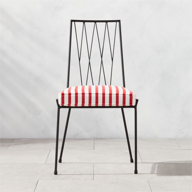 Pavilion Black Armless Outdoor Patio Dining Chair with Striped Sunbrella Cushion Model 6150 by Paul McCobb - image 0 of 8