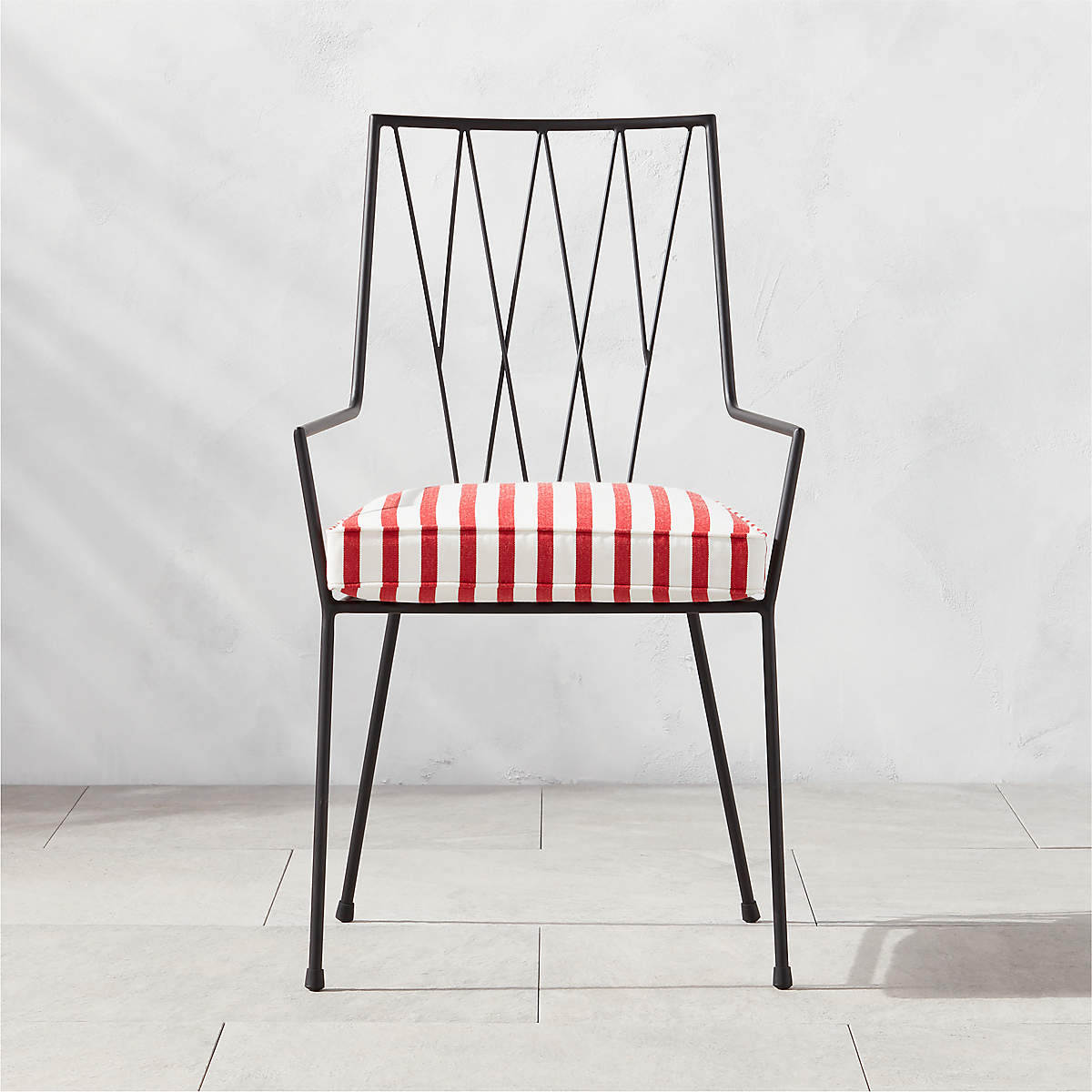 Pavilion Black Outdoor Patio Dining Armchair with Striped Sunbrella