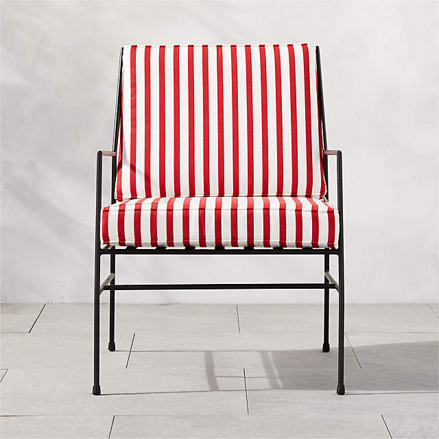 Pavilion Black Metal Outdoor Lounge Chair with Striped Cushion