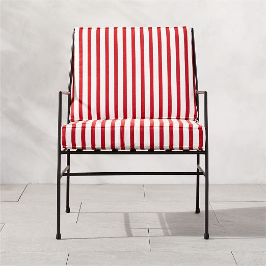 Pavilion Black Metal Outdoor Lounge Chair with Striped Cushion Model 6471 by Paul McCobb