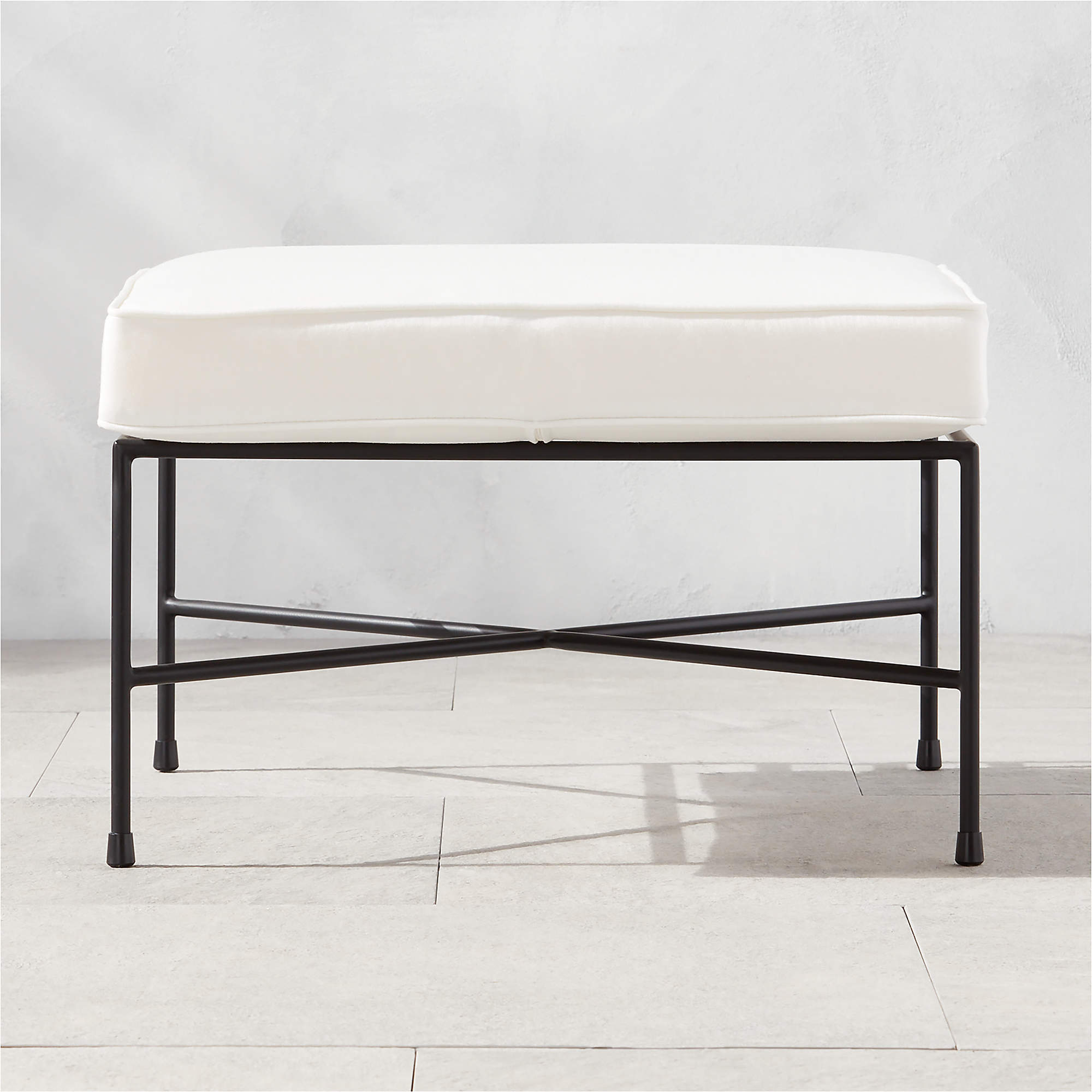 Pavilion Black Metal Outdoor Patio Ottoman with Ivory Sunbrella Cushion ...