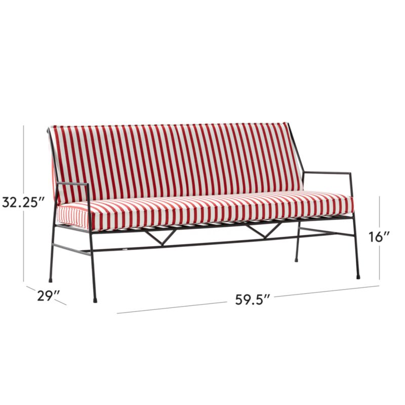 View Pavilion Black Metal Outdoor Sofa with Striped Sunbrella Cushions Model 6490 by Paul McCobb - image 3 of 8