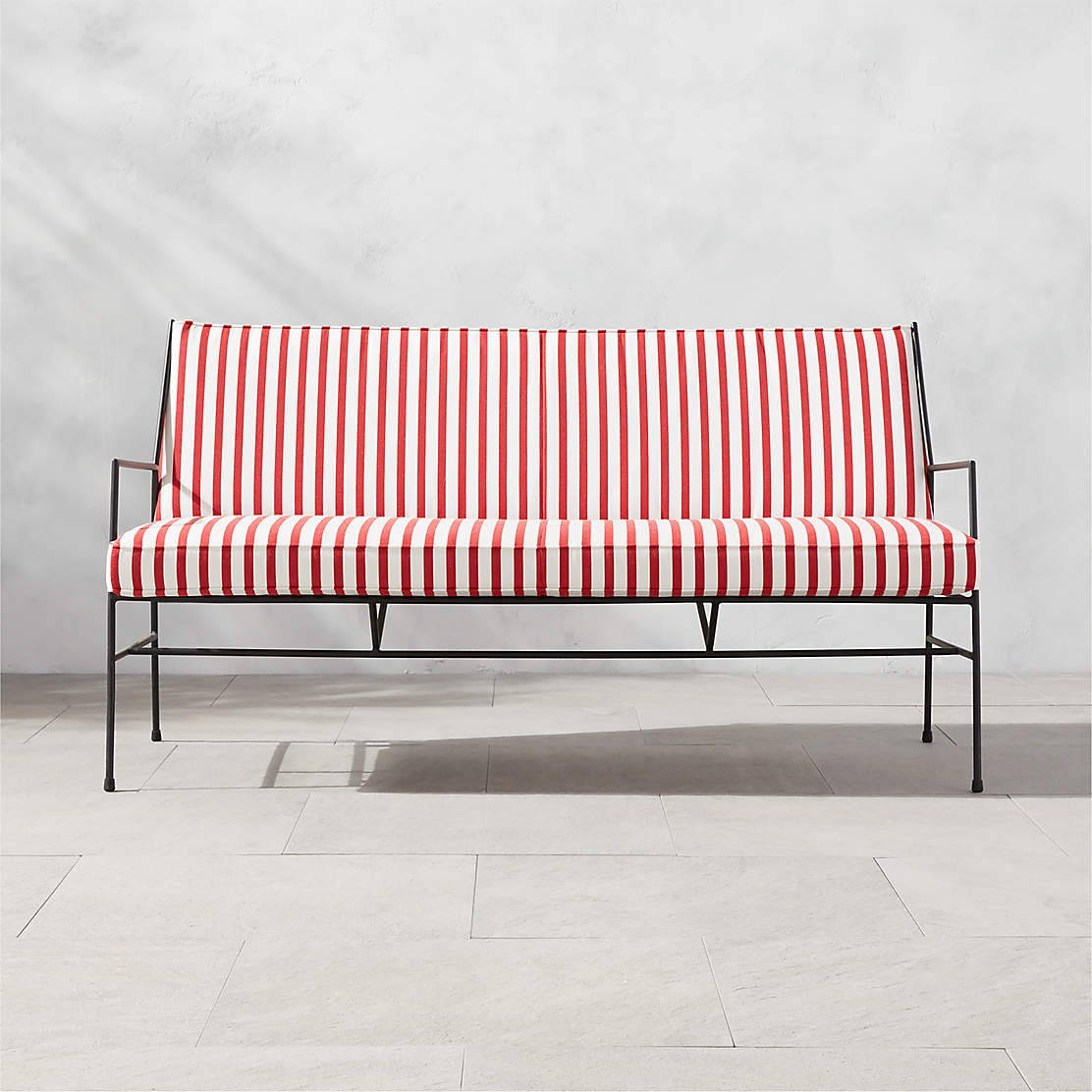 Pavilion Black Metal Outdoor Patio Lounge Chair with Striped Cushion