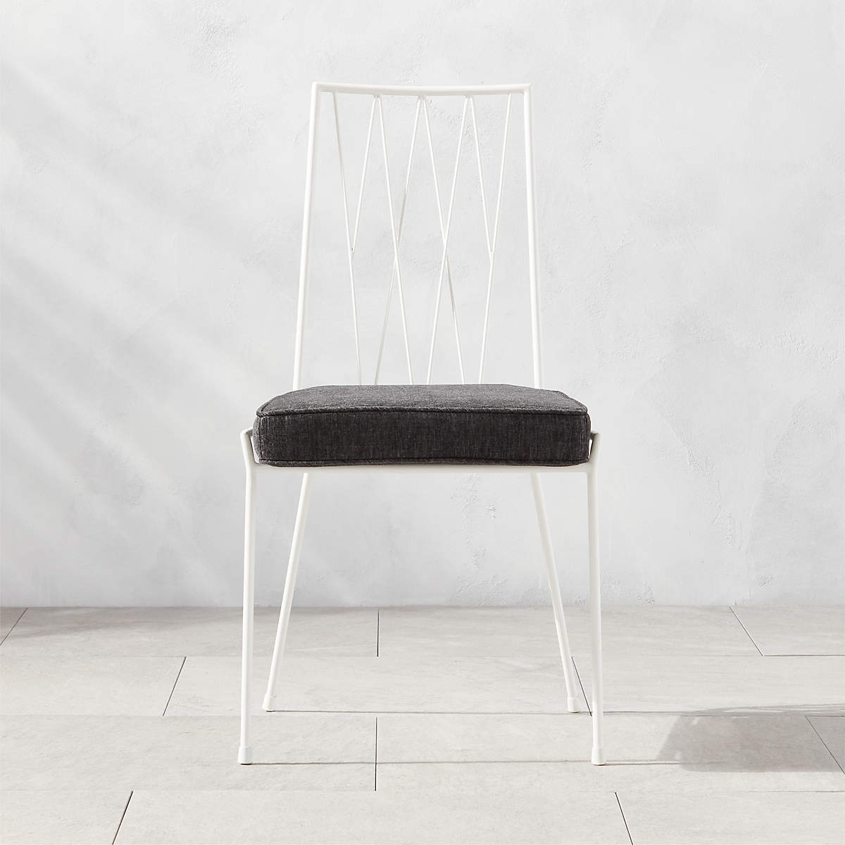 Pavilion Ivory Armless Outdoor Patio Dining Chair with Grey Sunbrella