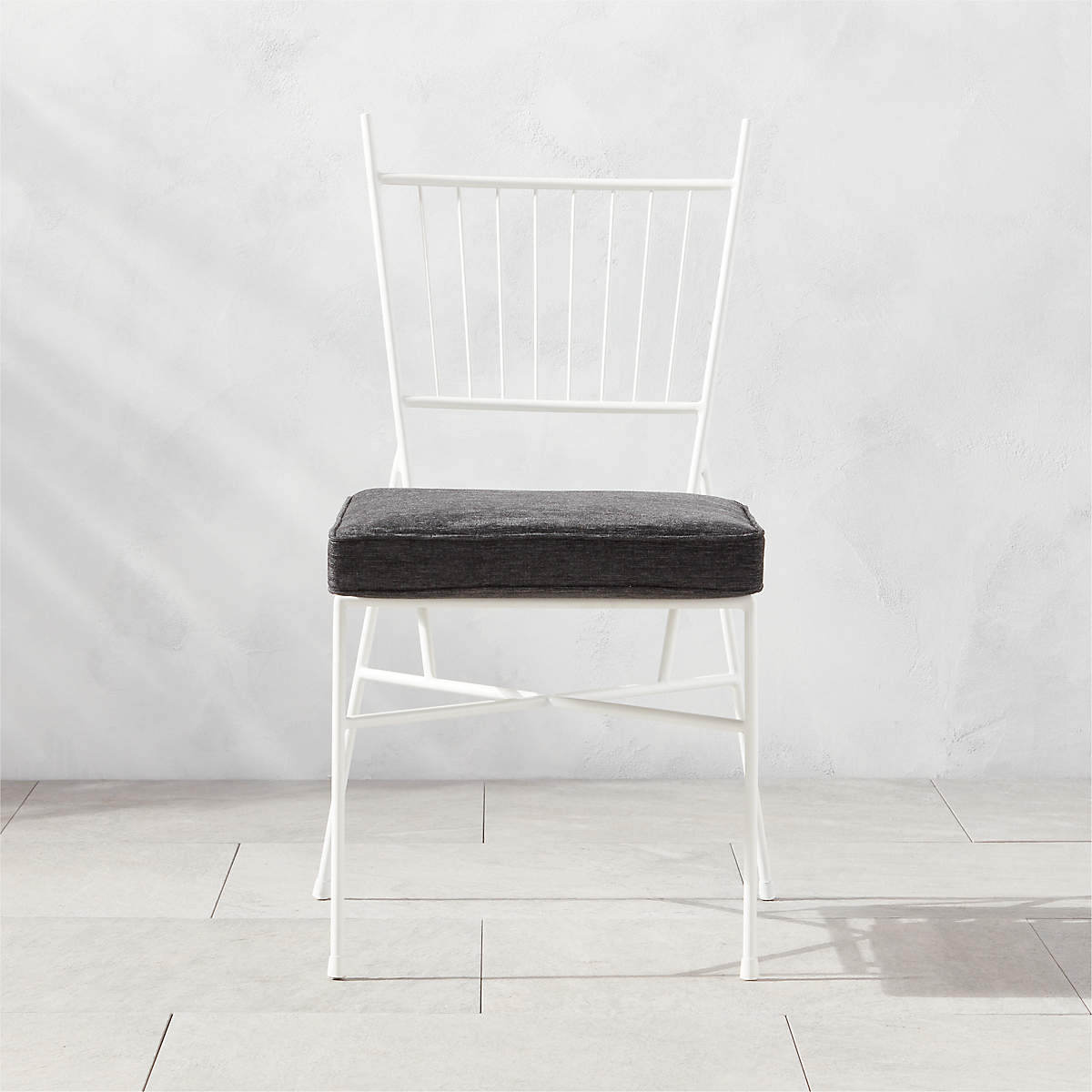 Pavilion Ivory Armless Outdoor Dining Chair with Grey Sunbrella Cushion