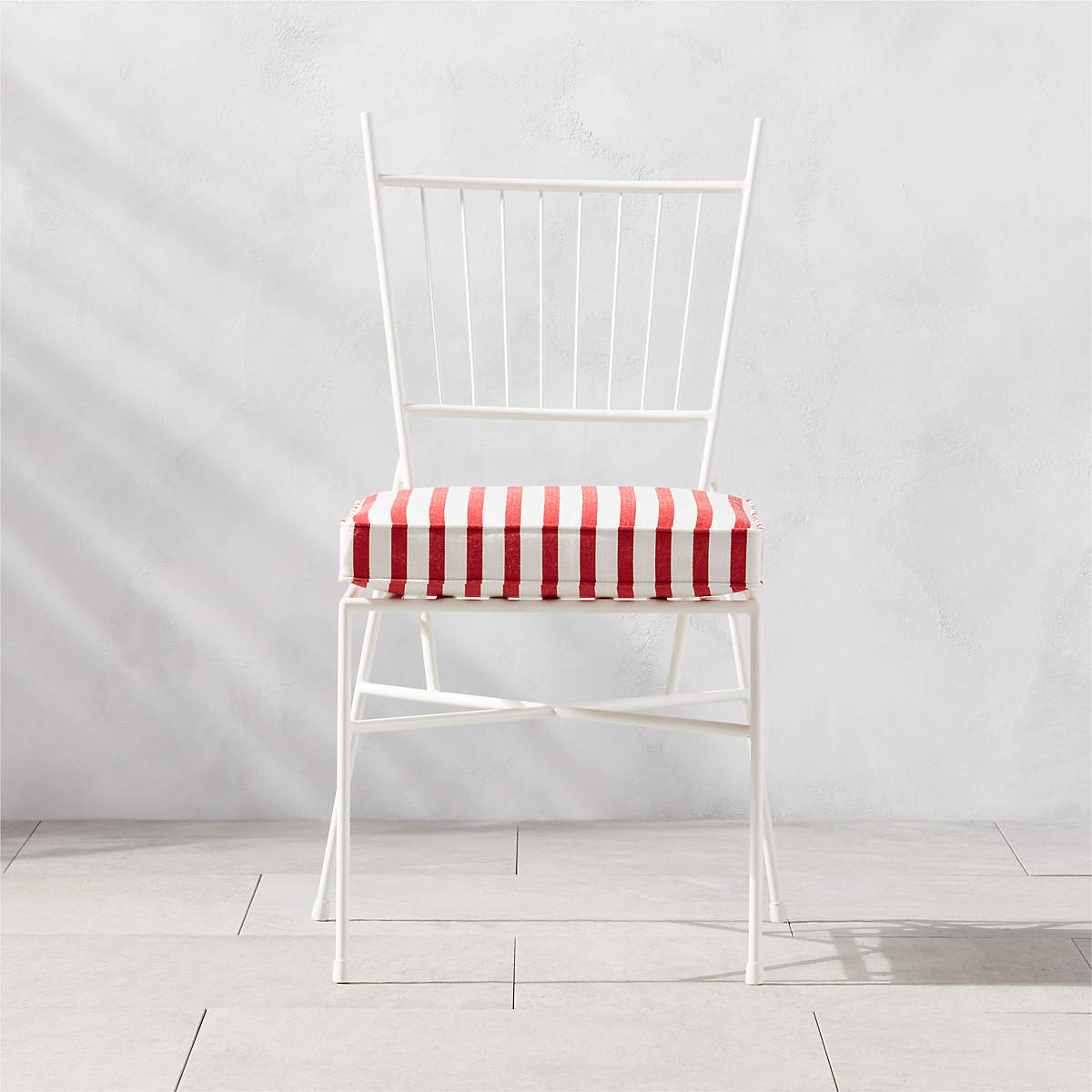 Pavilion Ivory Armless Outdoor Dining Chair with Striped Sunbrella