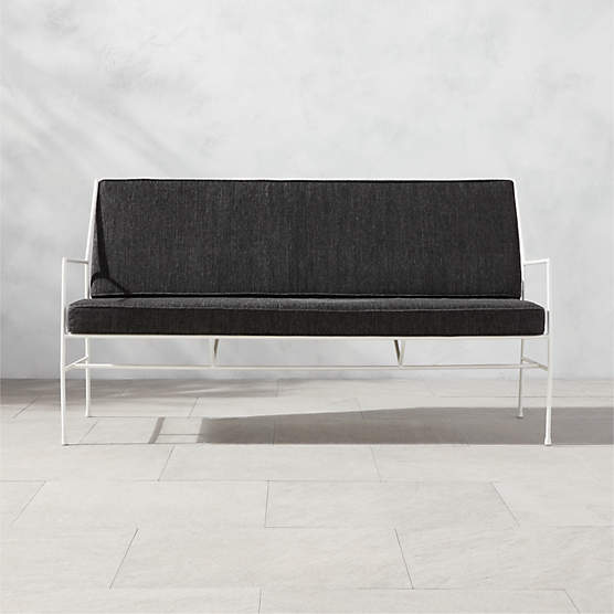 Pavilion Ivory Metal Outdoor Sofa with Striped Cushions Model 6490 by