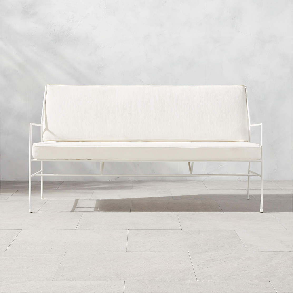 Pavilion Ivory Metal Outdoor Sofa with Striped Cushions Model 6490 by