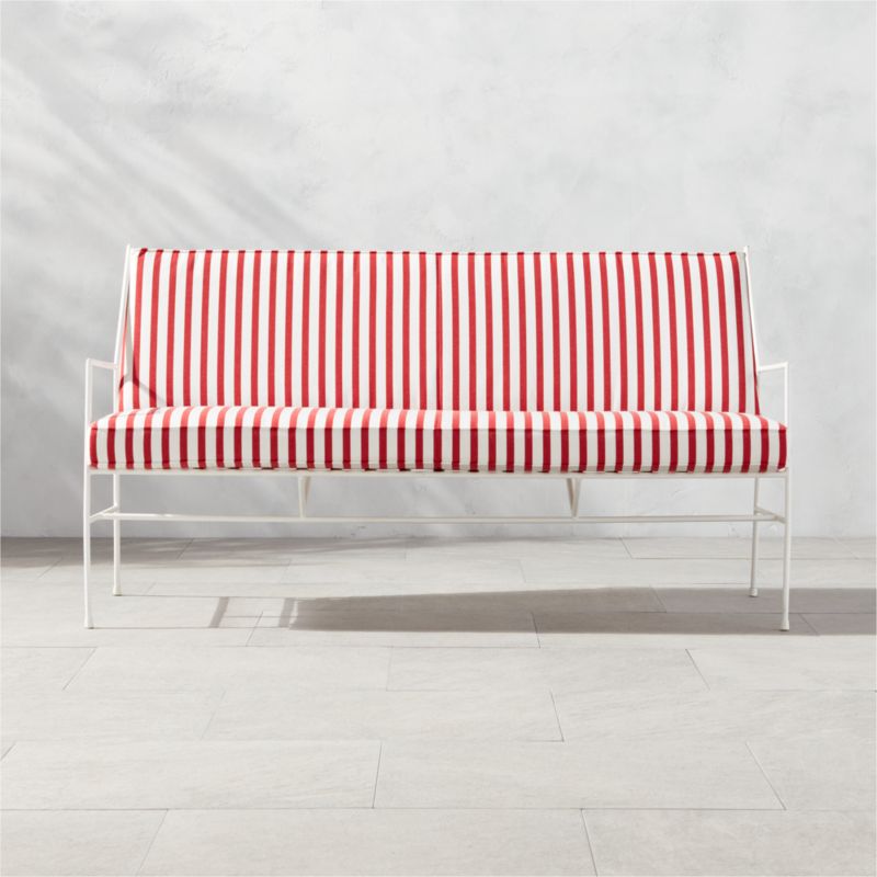 Pavilion Ivory Metal Outdoor Patio Sofa with Striped Cushions Model