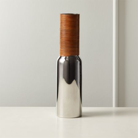 Quinn Stainless Steel And Leather Vase Cb2 Canada