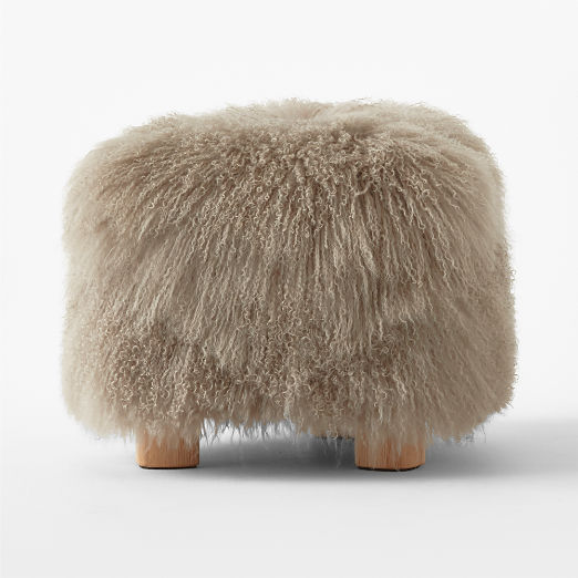 Bozzi Taupe Mongolian Sheepskin Ottoman by Ross Cassidy