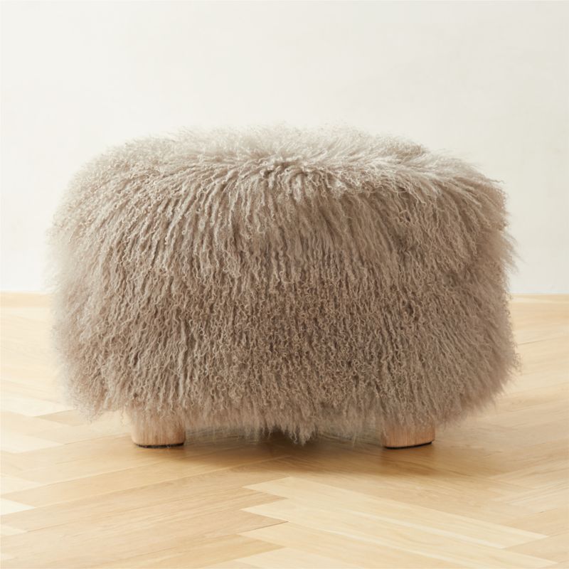 Bozzi Taupe Mongolian Sheepskin Ottoman by Ross Cassidy - image 0 of 8