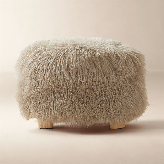 Bozzi Taupe Mongolian Sheepskin Ottoman