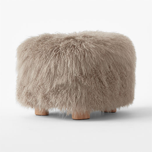 Bozzi Taupe Mongolian Sheepskin Ottoman by Ross Cassidy