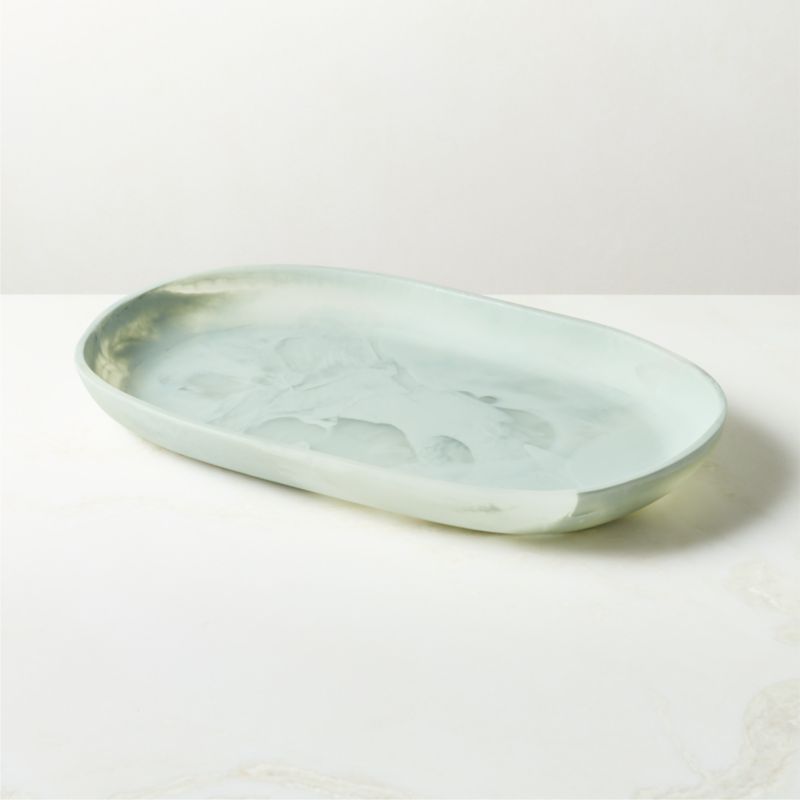Radley Oval Light Teal Swirl Resin Serving Platter