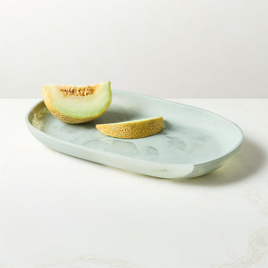 Radley Oval Light Teal Swirl Resin Serving Platter