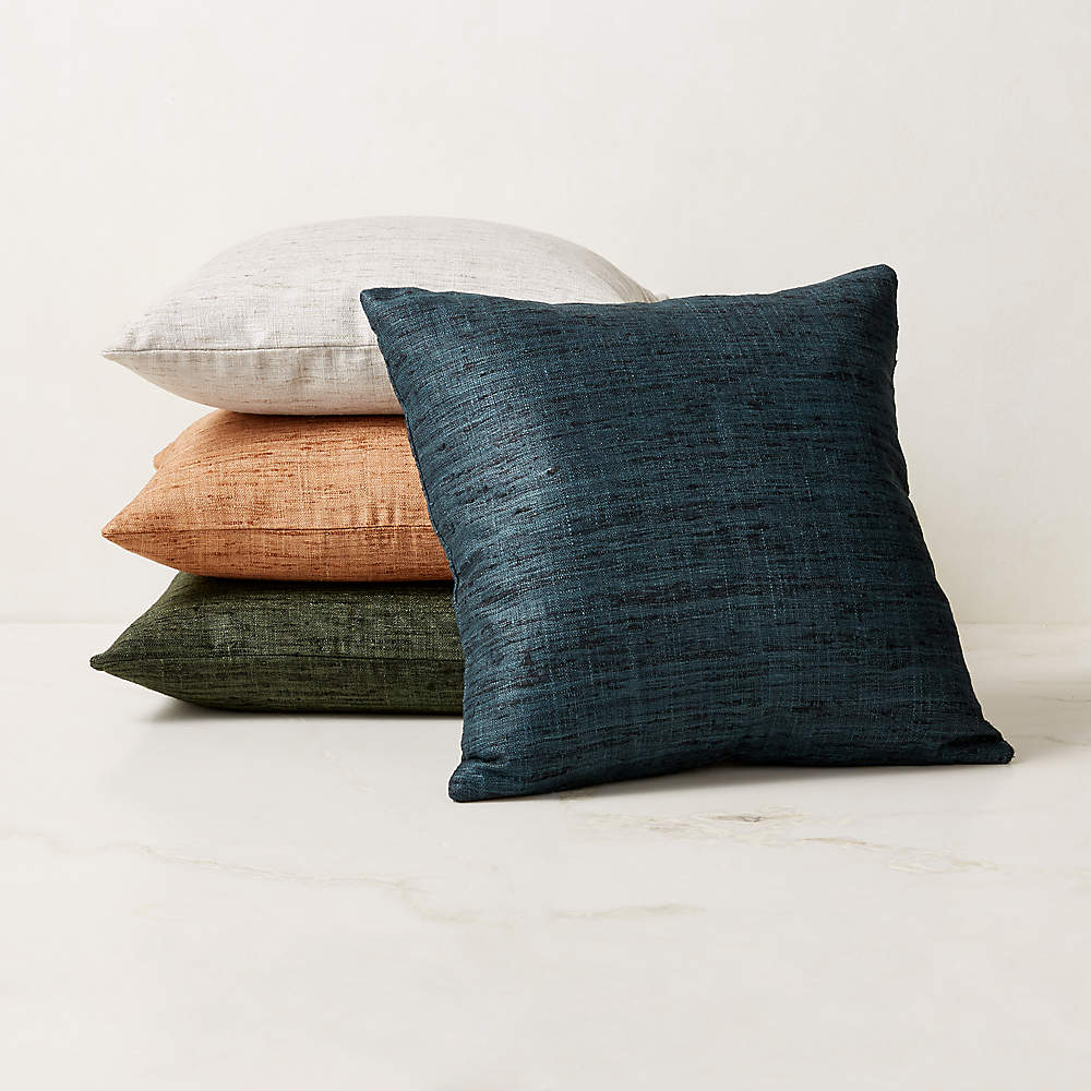 Raj Blue Silk Modern Throw Pillow with Feather Down Insert 20