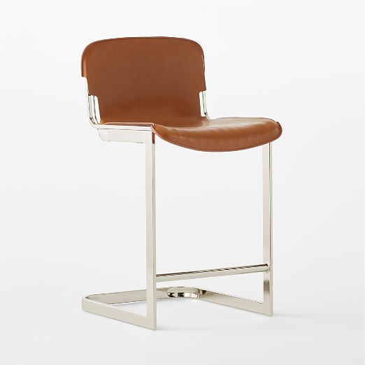 Rake Brown Leather Counter Stool by Kravitz Design