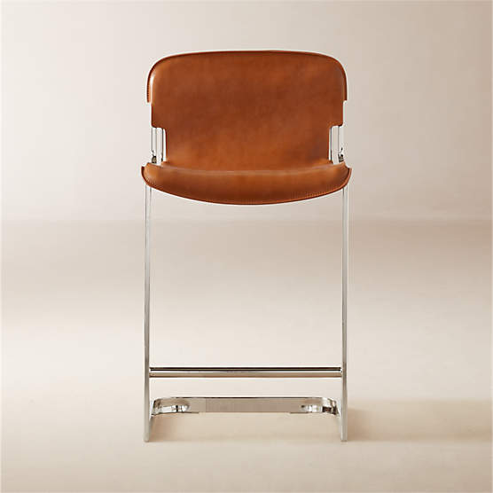 Rake Brown Leather Counter Stool Set of 2 by Kravitz Design