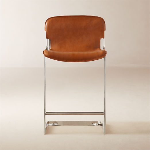 Rake Brown Leather Counter Stool by Kravitz Design