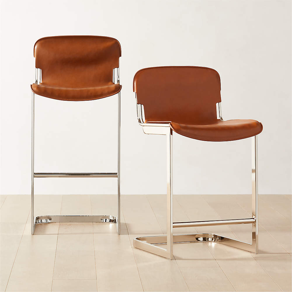 Rake Brown Leather Bar Stool Set of 2 by Kravitz Design Reviews